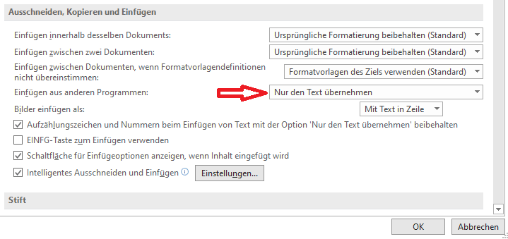 Text unformatiert einfügen in Word